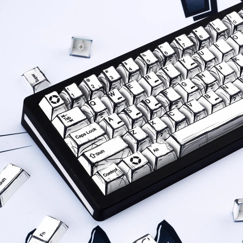 Bluejw غطاء مفاتيح جديد بتصميم كاريكاتوري بروفايل شيري أبيض PBT صب صبغ - مجموعة كاملة من 140 مفتاح لأجهزة الكمبيوتر الميكانيكية للألعاب - Image 4